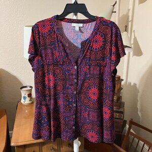 Women’s Sz. XL Dana Buchman Cap Sleeve Button-Up Shirt Blouse Top
